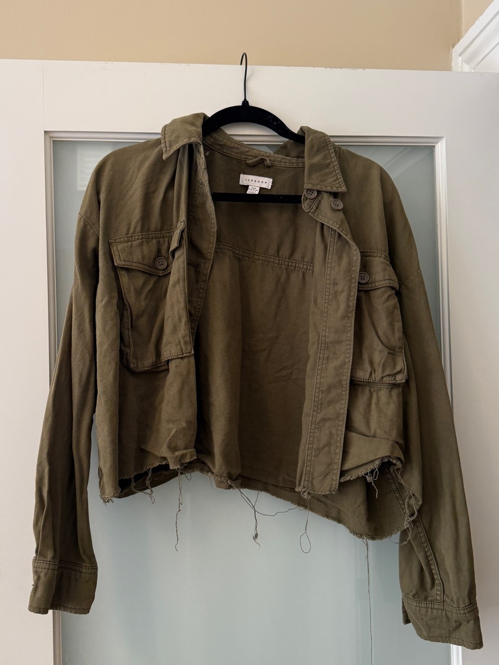 Topshop Distressed Olive Utility Crop Jacket